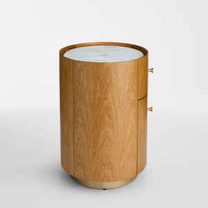 Table d'appoint de canapé en marbre naturel et en chêne massif avec tiroirs pour chambre à coucher, salon, table de chevet, tables de nuit - Product Image 3