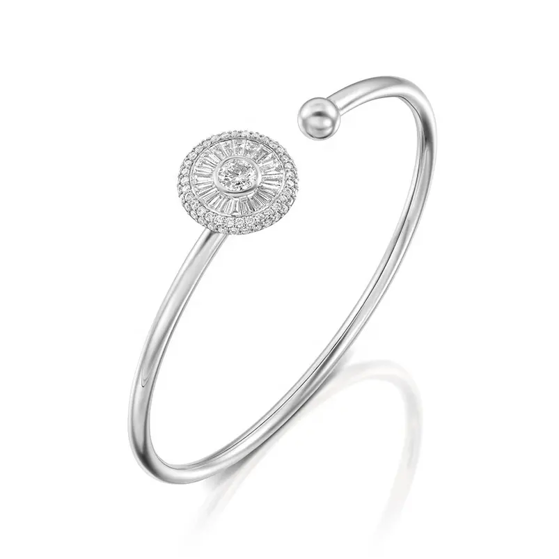 Gemnel dainty jewelry 925 silver 14k gold bead round pendant cuff bracelet pave diamond bracelets women
