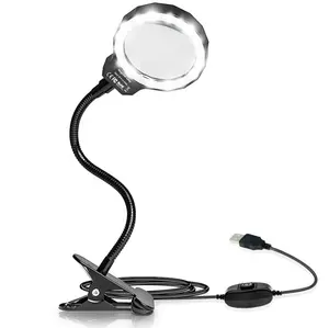 LED 3X放大镜灯可充电带金属夹-照明光学玻璃放大镜透镜带夹