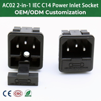 Prise d'alimentation AC02 2-en-1 IEC C14 à monter sur panneau, prise AC encastrée avec porte-fusible, connecteur d'alimentation à clipser