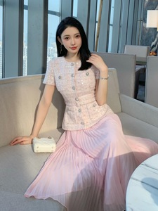 Vestido largo informal <span class=keywords><strong>de</strong></span> chifón con lentejuelas rosas y bordados <span class=keywords><strong>de</strong></span> tweed grueso, estilo patchwork, <span class=keywords><strong>de</strong></span> siete colores, para el Ramadán 2026 - Product Image 1