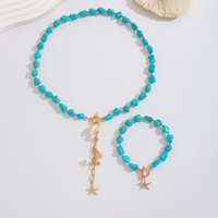 Ensemble de bijoux en perles de turquoise, collier et bracelet, pendentif étoile de mer, fermoir à bascule doré, cadeau