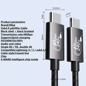 كابل Thunderbolt 3 USB C 8K, كابل نايلون جدائل Thunderbolt 3 USB C 8K USB4.0 للشاشة الخارجية SSD eGpu 240W 40Gbps