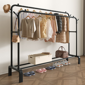 <span class=keywords><strong>Appendiabiti</strong></span> Multifunzionale Nero con Ruote, Stendibiancheria in Metallo per Vestiti, Cappelli e Ombrelli - Product Image 2