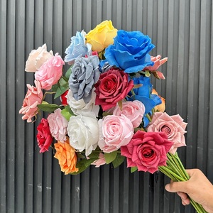 Venta al por mayor de rosas artificiales de seda rizadas <span class=keywords><strong>Anna</strong></span> de una sola película Borgoña, rosas de borde rizado Rojas blancas hechas a mano de primera calidad para ramo de flores - Product Image 6