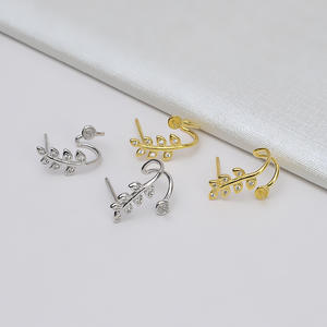 Boucles d'oreilles pour femme en argent S925, forme de fleur simple, 7-8 perles creuses, accessoires de bricolage semi-finis, 1051 boucles d'oreilles à manchette tendance - Product Image 2