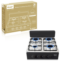 Cuisinière à gaz de table RAF R.8507 avec quatre brûleurs, tube de gaz de 11,5 cm, supports électrophoretiques pour casseroles et couvercle de protection