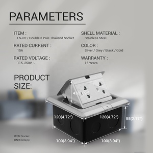Tomacorriente Eléctrico Resistente al Calor con Carcasa de Acero Inoxidable, Montaje en Suelo, Doble Enchufe Tailandés para Tomacorriente Eléctrico 15A 250V - Product Image 2