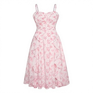 Nueva Falda Midi Vintage Floral con Estilo Francés y Cintura Imperio, con Tirantes Finos y Volantes, para Fiestas y Eventos - Product Image 2