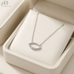 Hong Kong Wholesale Manufacturer Export Geometric Oval Necklace Jewelry Natural Diamond 18K <b>Solid</b> White <b>Gold</b> <b>Pendant</b> Necklace - Product Image 1