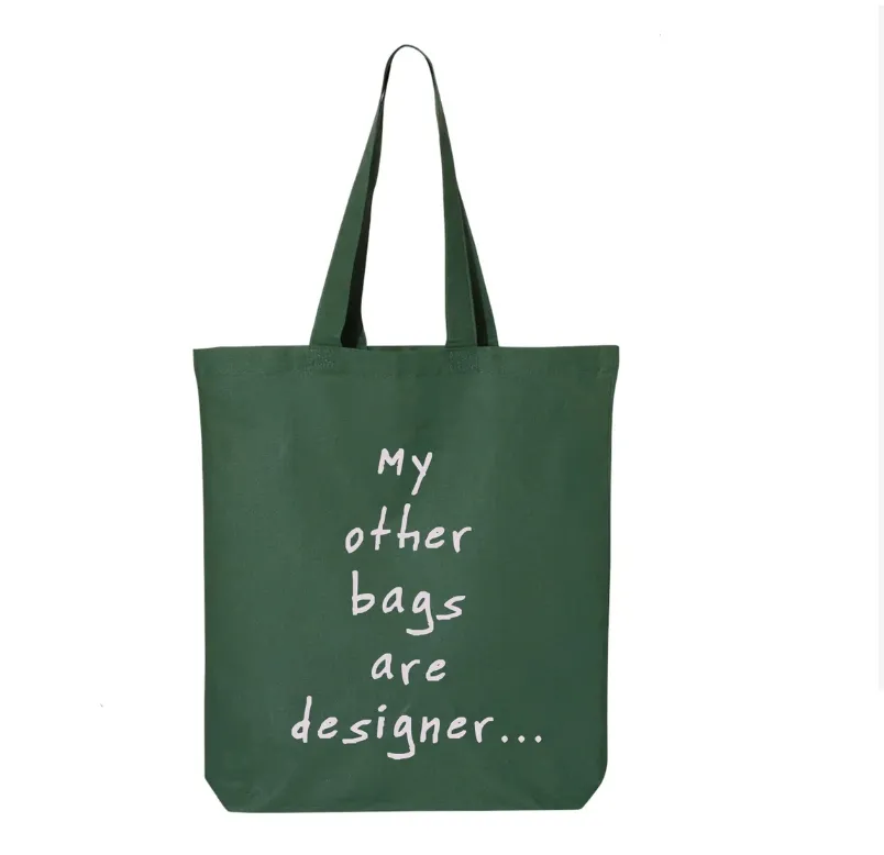 Tote Bag bicolore ricamata in tela di cotone con Logo personalizzato lettera con accento personalizzato riutilizzabile con tasca anteriore