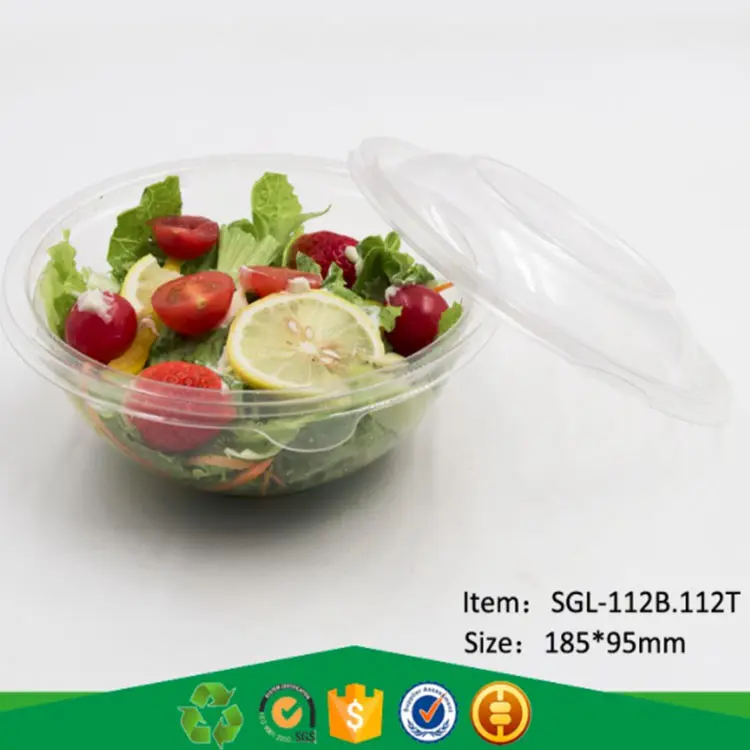 Tùy Chỉnh Trong Suốt Tái Chế PET Nhựa Salad Bowl Với Nắp