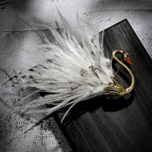 Stylish Alloy &amp; Ostrich Feather Brooch Pin Antique <strong>Black</strong> with <strong>Pearl</strong> for Women's Party Jewelry-Wedding &amp; Gift Ideas - Product Image 3