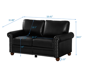 Living Room <b>Sofa</b> Loveseat Black Faux Leather - Product Image 5