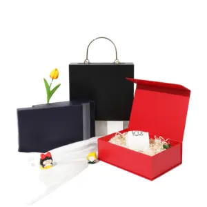 Индивидуальный логотип, оптовая продажа, жесткая картонная Магнитная подарочная упаковочная коробка с ручкой, вставка из пены Eva