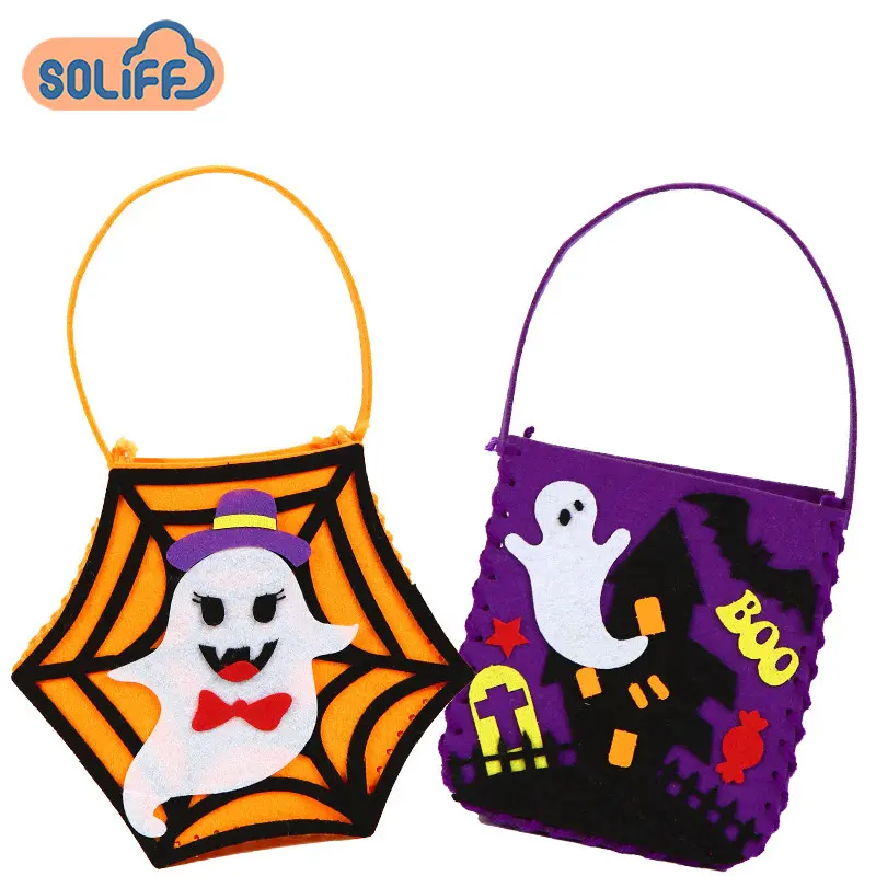 Custom Personalized Halloween Basket Candy For Kids Fantasma Assustador Balde Com Nome Bordado Truque Ou Tratar Decoração Do Partido