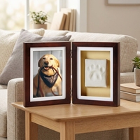 Cadre photo commémoratif personnalisé en bois MDF à double charnière avec empreinte de patte de chien en argile, souvenir pour animal de compagnie