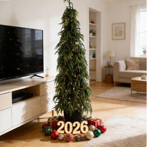 Árbol de <span class=keywords><strong>Navidad</strong></span> Artificial Preiluminado de 2.1 m, 100% Material PE, Árbol de Abeto <span class=keywords><strong>Estrecho</strong></span> con Luces LED Cálidas, Perfecto para Decoración Navideña en Interiores - Product Image 6