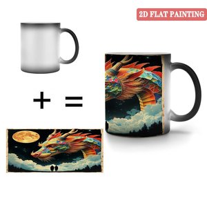 Taza Mágica Redonda Clásica de 11 oz, Cerámica Negra Esmerilada, Taza de Té que Cambia de Color con el Calor - Product Image 4