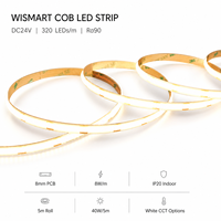 Bande LED COB haute densité WISMART DC24V 320LEDs/m 8mm 8W/m CRI90 IP20 Rouleau de 5m 2700K 3000K 4000K 6500K Lumière linéaire flexible