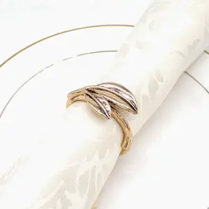 Simple shape antique Ancient Gold leaf napkin rings holder for wedding party serviette