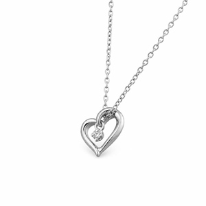 Romantic Timeless Heart Pendant <b>Necklace</b> Tarnish Resistant <b>Solid</b> <b>Silver</b> Chain with Tiny 0.02ct Shining Diamond Adjustable - Product Image 3