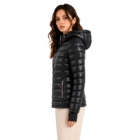 Damen Leichtgewichtige Packbare Daunenjacke mit Kapuze Gesteppte Schwarze Winter Warme Reisejacke Großhandel