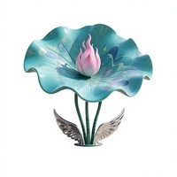 Sculpture de lotus en fibre de verre avec revêtement coloré personnalisé, écologique, imperméable, pour l'aménagement paysager extérieur de places commerciales, art floral