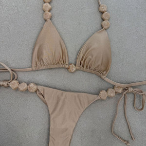 Nouvelle Collection TW 2026 – Ensemble Bikini Deux <span class=keywords><strong>Pièces</strong></span> Uni avec Perles pour Femme – <span class=keywords><strong>Maillot</strong></span> <span class=keywords><strong>de</strong></span> <span class=keywords><strong>Bain</strong></span> Sexy Taille Basse et Dos Nu pour la Plage - Product Image 4