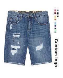 Ykmozi กางเกงขาสั้นผ้ายีนส์ลำลองสำหรับผู้ชายพิมพ์ลายโลโก้ออกแบบได้ตามต้องการสำหรับฤดูร้อนคุณภาพสูงสไตล์วินเทจโกธิคทรงหลวมเทคนิคการซักแบบปัก - Product Image 1