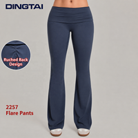 Pantalon de yoga évasé pour femme, coupe bootcut, taille repliable, dos froncé, effet push-up, longueur intégrale, anti-humidité, pour le sport et la détente