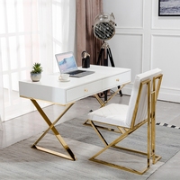 Bureau de travail à domicile en bois massif, design italien contemporain moderne, pliable et extensible, avec structure en acier inoxydable doré