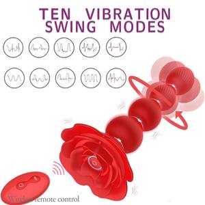 Juguetes Anales con Cuentas Vibratorias Giratorias de 10 Rotaciones, Base Roja Rosa, Control Remoto, Tapón Anal para Adultos - Product Image 5