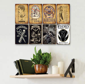 Vente en gros d'original design rétro salon <span class=keywords><strong>de</strong></span> coiffure étain métal signe art mural plaque en aluminium impression affiche décoration murale pour hommes artisanat - Product Image 1