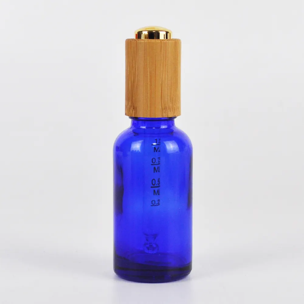 Botella con gotero de vidrio, botella con cuentagotas de medición, 30ml, para aceite esencial cosmético, tintura azul