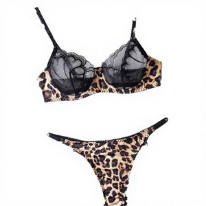 Ensemble de lingerie deux pièces respirant en dentelle léopard grande taille SMOOTH pour femme, soutien-gorge push-up et string, tenue de nuit sexy pour l'été - Product Image 3