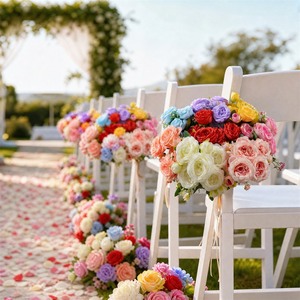 Roses artificielles en soie pour mariage, fleurs artificielles au toucher réel, roses artificielles pour la décoration <span class=keywords><strong>de</strong></span> mariage, mur <span class=keywords><strong>de</strong></span> fleurs, allée, salon - Product Image 1