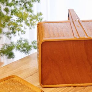 <b>Bamboo</b> Woven Basket Rectangle Handmade Food <b>Container</b> Kitchen Storage Single Tier Gift Box - Product Image 3