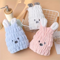 Serviette turban en microfibre de haute qualité pour enfants, séchage rapide, absorption d'eau, en polaire corail, motif lapin tissé