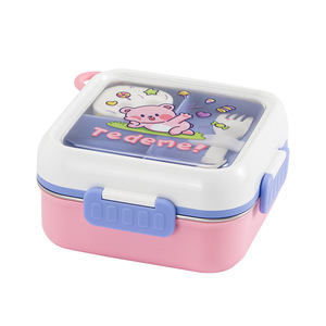 Lonchera de acero inoxidable Tedene con dibujos animados, rectangular, con compartimentos sellados para niños, con sección para salsa. - Product Image 3