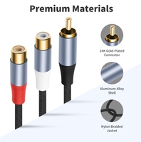 Câble adaptateur audio RCA Y 2 en 1 tressé en PVC de 0,5 m, 1 mâle 2 femelles, double blindage, pour amplificateur, caméra, TV, home cinéma