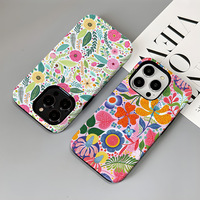 Coque de Téléphone à Double Couche en Film de Sublimation avec Motif Floral pour Apple iPhone 16 15 11 12 13 14 Pro Max 7 8 Plus