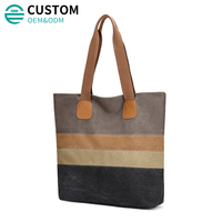 Tas Belanja Fuliya Logo Kustom Kapasitas Besar Gaya Retro Jepang Warna Blok, Tas Tangan Kasual Wanita, Tas Selempang Kanvas