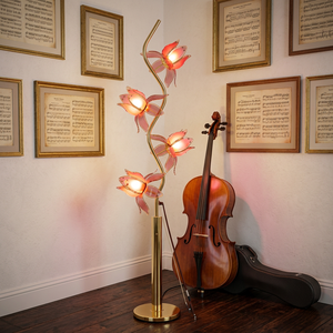 Decorative Lotus Flower <b>Standing</b> <b>Lamp</b> 4 Heads S Shaped Gold Pole Warm Glow Floor <b>Lamp</b> for Villa Living Room - Product Image 3