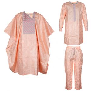 Vêtements africains pour hommes, ensemble traditionnel Bazin Riche brodé, haut à manches longues, ensemble <span class=keywords><strong>3</strong></span> <span class=keywords><strong>pièces</strong></span>, Abaya musulmane pour hommes, Thobe - Product Image 4