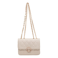 Nuevo bolso inclinado de un solo hombro a la moda para damas Paquete de cadena femenina con pequeño detalle de perla hecho de material de PU