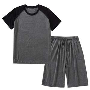 Vendita calda <span class=keywords><strong>pigiama</strong></span> da <span class=keywords><strong>uomo</strong></span> <span class=keywords><strong>estivo</strong></span> vestito modale morbido traspirante a maniche corte tuta sportiva girocollo Home Wear Sleepwear Set - Product Image 5