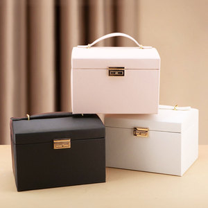 Estuche de Almacenamiento de Joyas de Lujo al por Mayor, Caja Grande de 3 Niveles con Espejo, Organizador de Cuero PU con Asa - Product Image 4