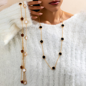 قلادة البرسيم ذو الخمس أوراق للنساء، مجوهرات فاخرة عالية الجودة لا تبهت، إكسسوار حظ سعيد، قلادة رقيقة للسترات - Product Image 1