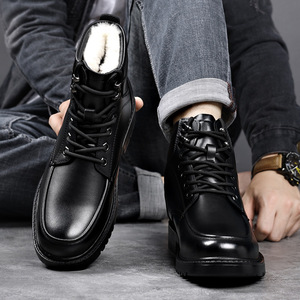 Men's Winter Snow <b>Boots</b> Wool Lined Anti Slip Rubber Sole Low Heel Leather Mid Calf <b>Boots</b> - Product Image 4